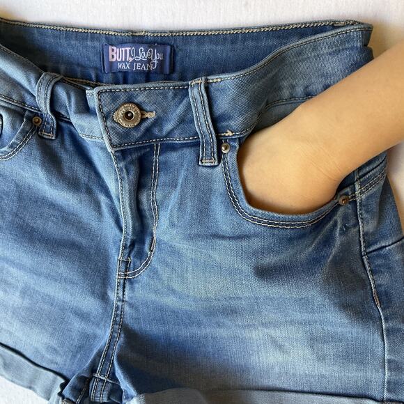 Wax Jean Butt I love You Women Shorts S Light Blue Denim Button 2" Inseam - Picture 9 of 10